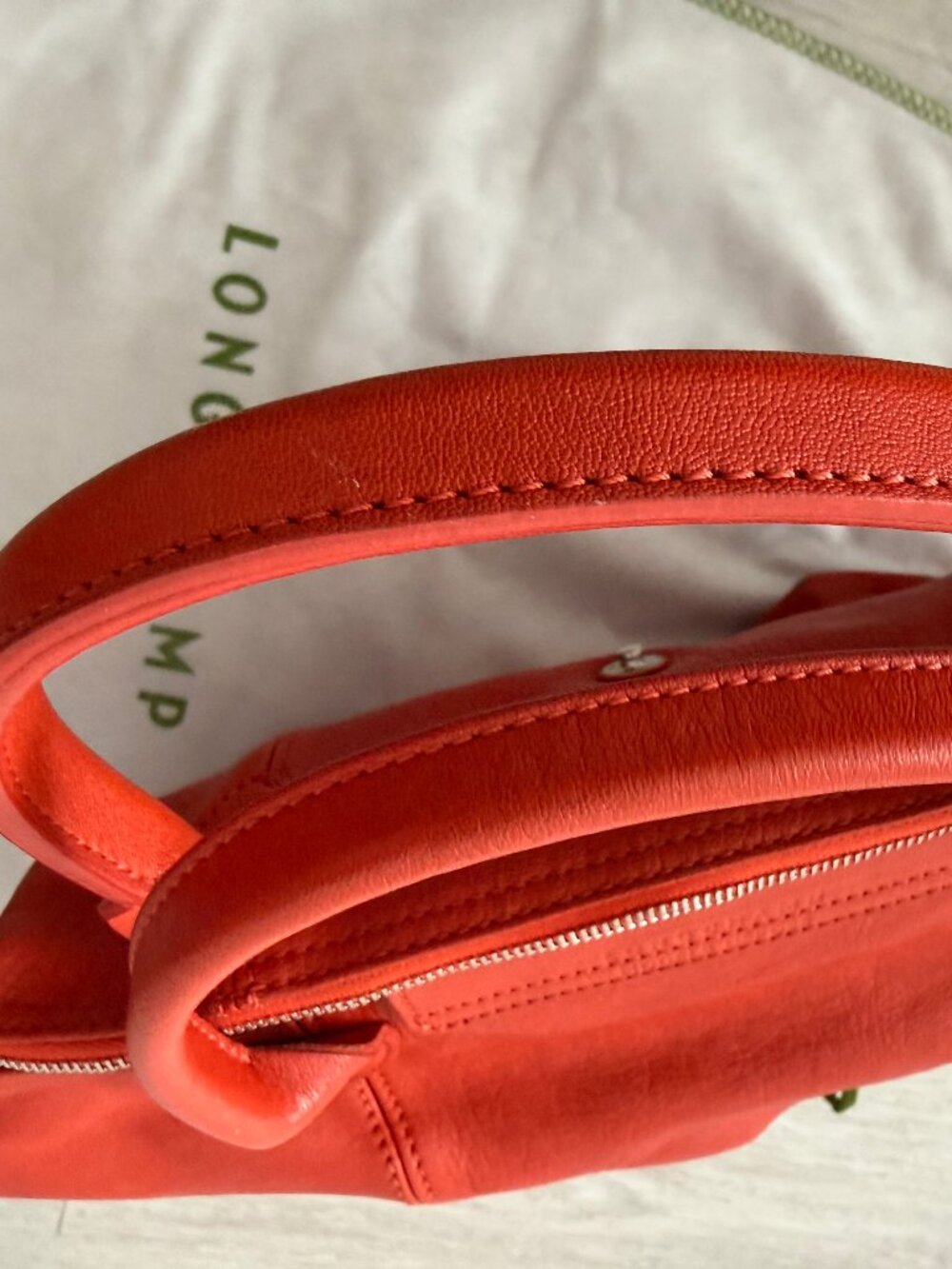 Longchamp Le Pliage Leather Cuir Small Paprika Red Orange Bag Crossbody Strap - Picture 6 of 16